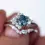 18K Gold Teal Sapphire & Diamond Cluster Engagement and Wedding Ring Set