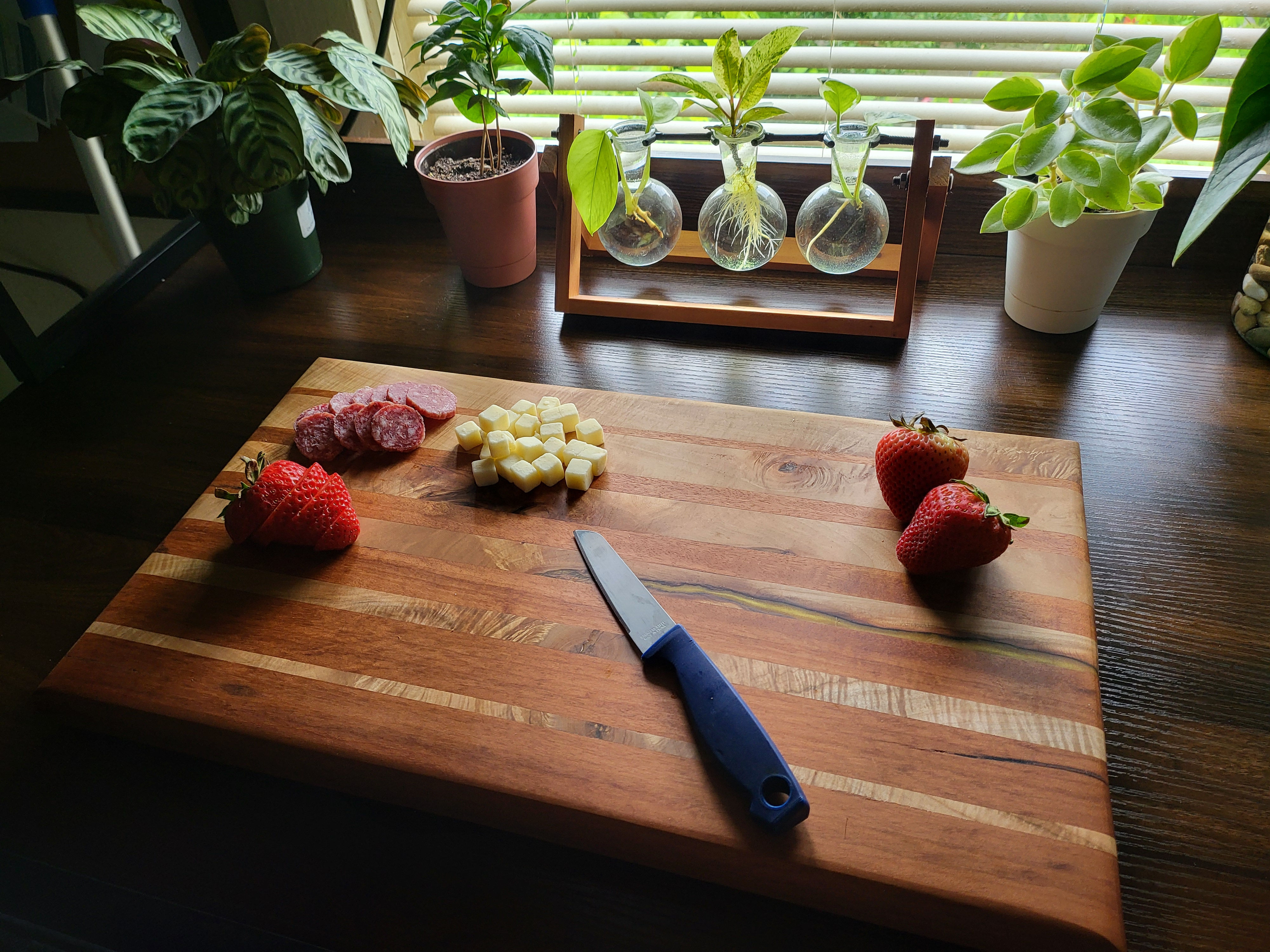Tigerwood & Curly Maple Cutting Board with Gold Epoxy Inlay
