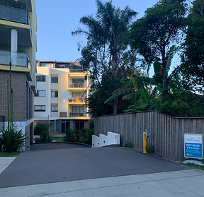 Entrance to onsite parking on Shinfield Ave