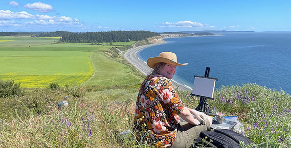 Liesel Lund my outdoor studio painting plein air at Ebeys Landing Historical Reserve.jpeg