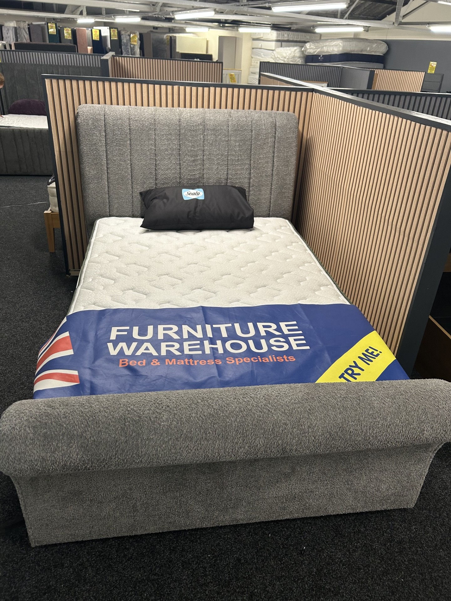 Clearance!! Double 4ft6 Teddy Grey Fabric Scroll Bedframe