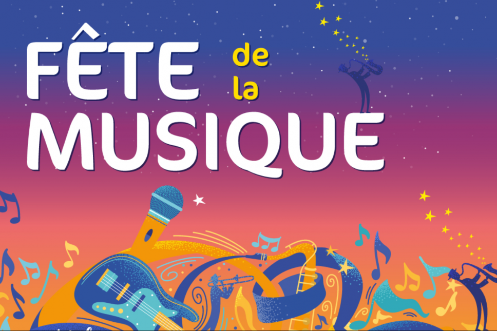 Affiche de la Fête de la musique avec concerts et animations musicales sur la Côte d’Azur