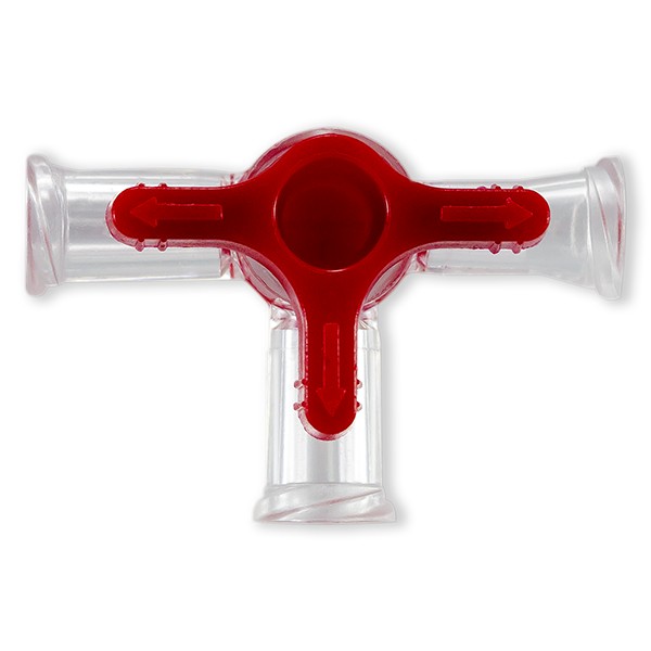 ROBINET 4 VOIES ON 360° ROUGE - 3x LLF - PC TRANSP.