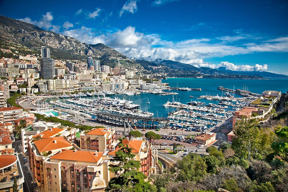 Vue aérienne du port Hercule et de Monte-Carlo à Monaco, secteur d'intervention de Déménagements Albonico