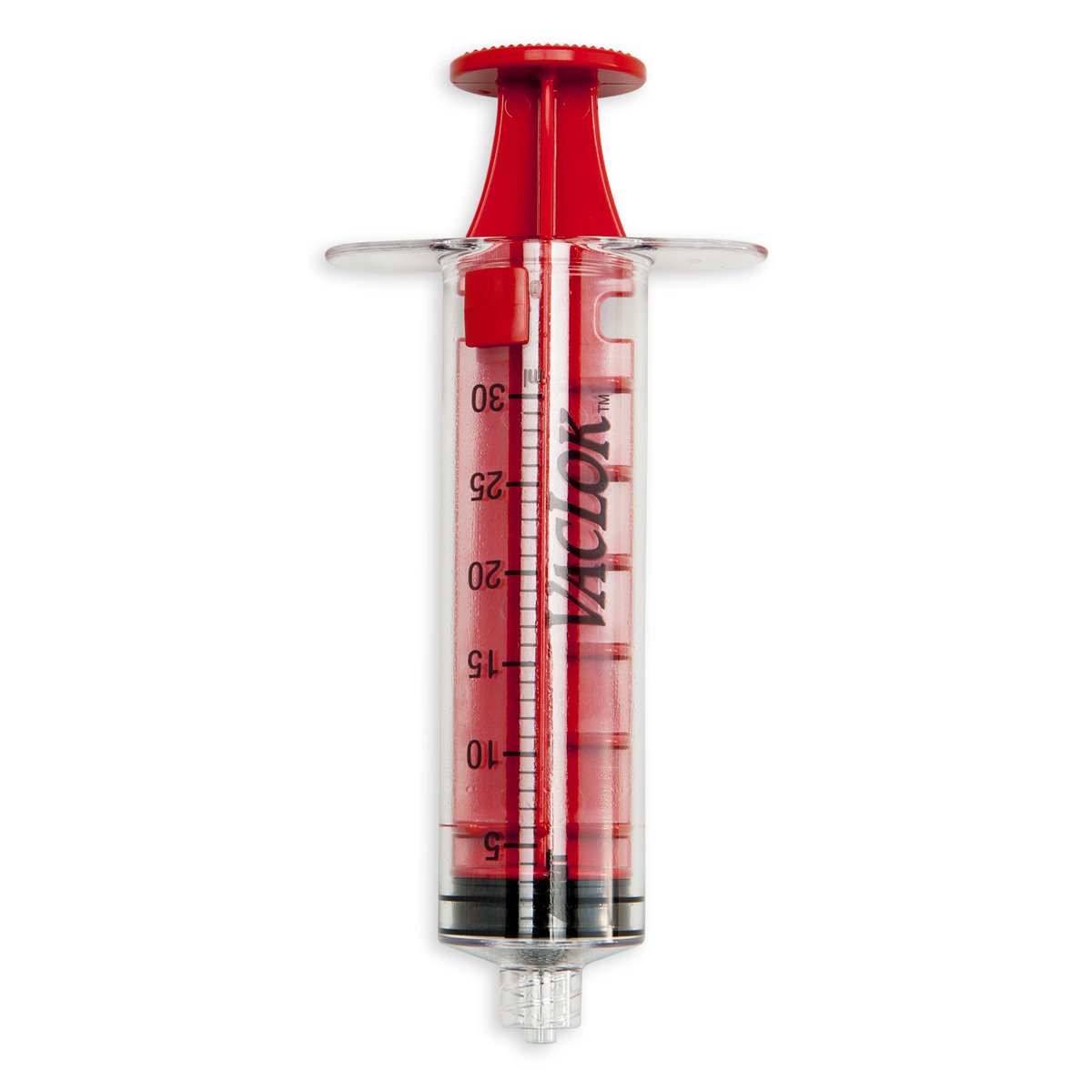 30mL VACCUM PRESSURE LOCKING PC SYRINGE - LLM - RED PLUNGER