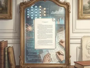 Illustration montrant une collaboration entre une intelligence artificielle et un humain pour créer un contenu, symbolisant un pipeline rapide et hybride.