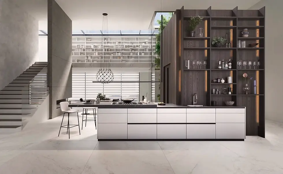 Îlot central cuisine avec coin repas convivial et fonctionnel