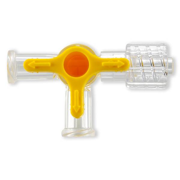 ROBINET 4 VOIES ON 360° JAUNE - 2x LLF / LLMM - PC TRANSP.