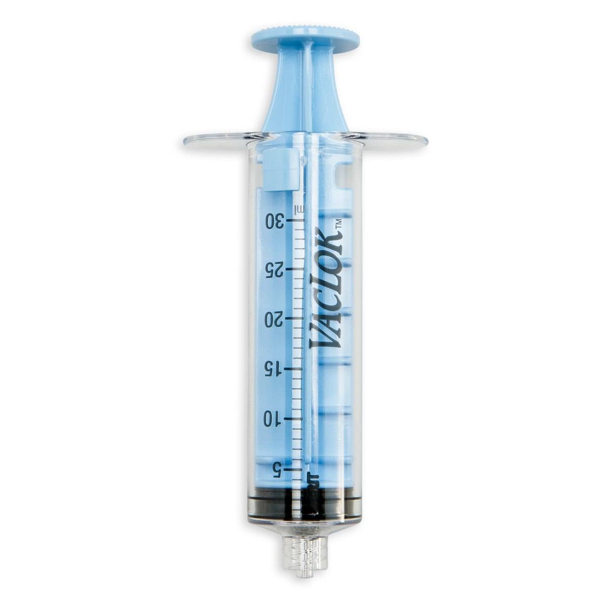 30mL VACCUM PRESSURE LOCKING PC SYRINGE - LLM - LIGHT BLUE PLUNGER