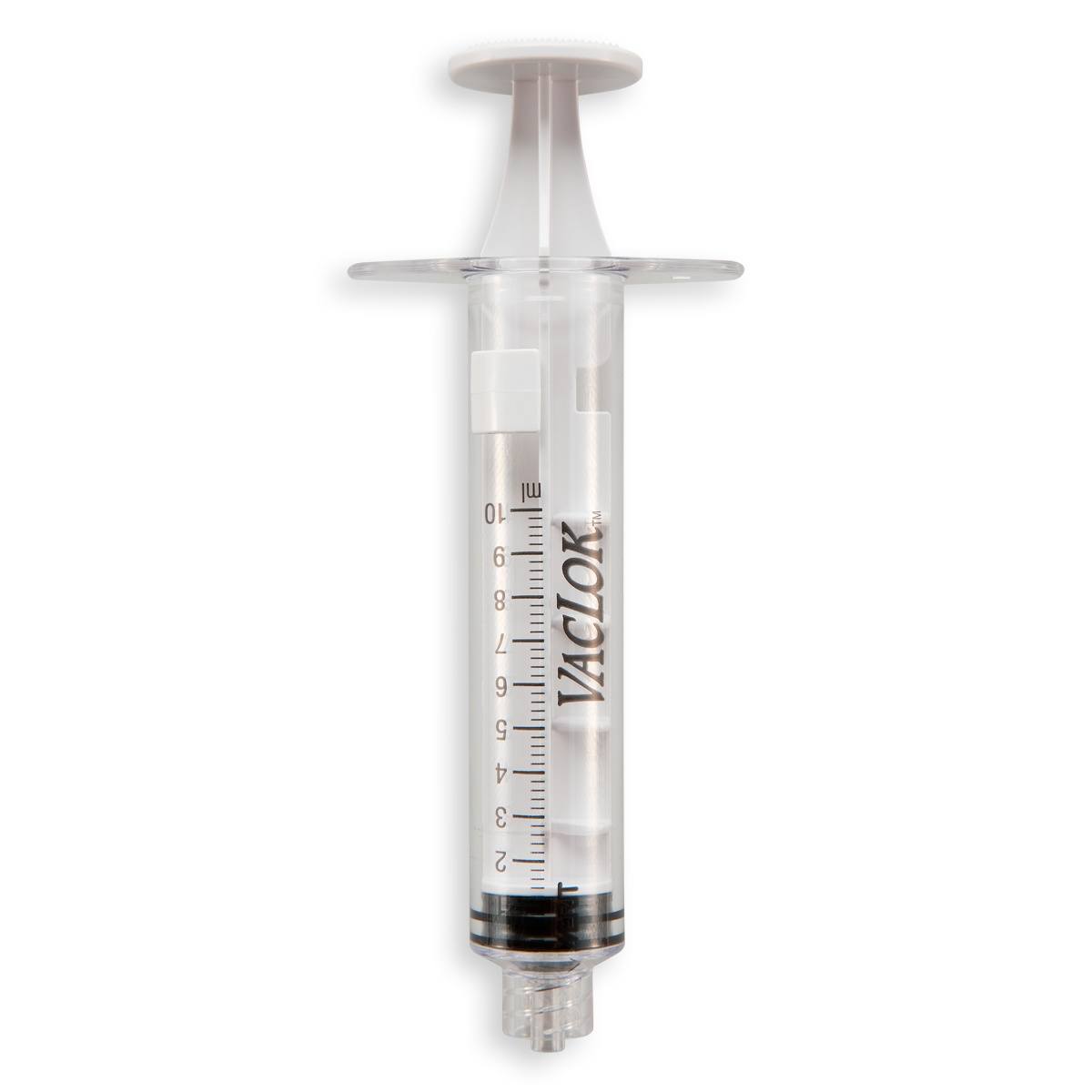 10mL VACCUM PRESSURE LOCKING PC SYRINGE - LLM - WHITE PLUNGER