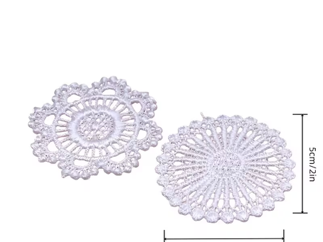 2pcs Miniature Realistic Lace Petal Placemats - Dollhouse Scale 1:12 Mini White PET Table Mats Suitable for Dollhouse Dining, Mini Kitchens, Tea Parties