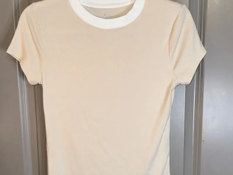A New Day Cream Short Sleeve Ribbed Tee with White Neck