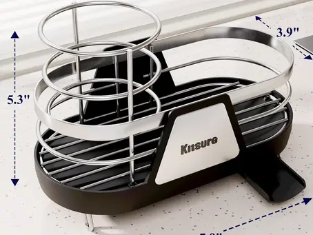 Kitsure Kitchen Sink Sponge Holder Rustproof Metal Organizer Black 7.9x3.9x5.3
