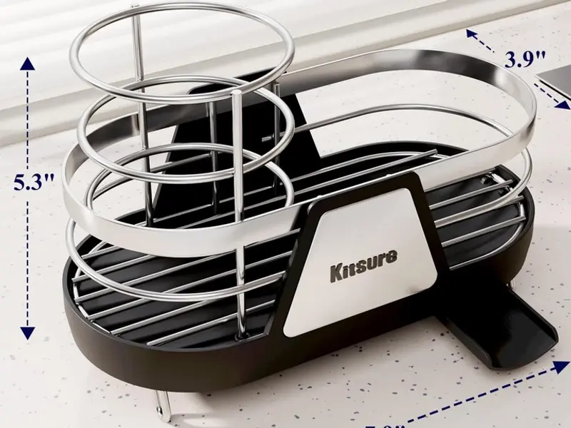 Kitsure Kitchen Sink Sponge Holder Rustproof Metal Organizer Black 7.9x3.9x5.3