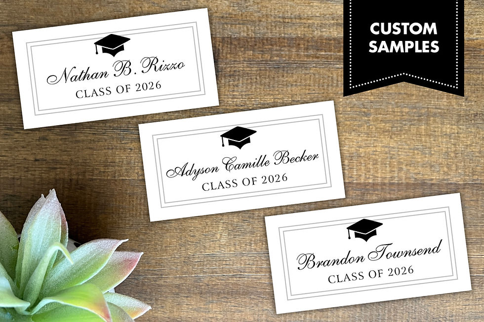 Thumbnail: Three graduation name card samples, in same style and font as original, but with different names