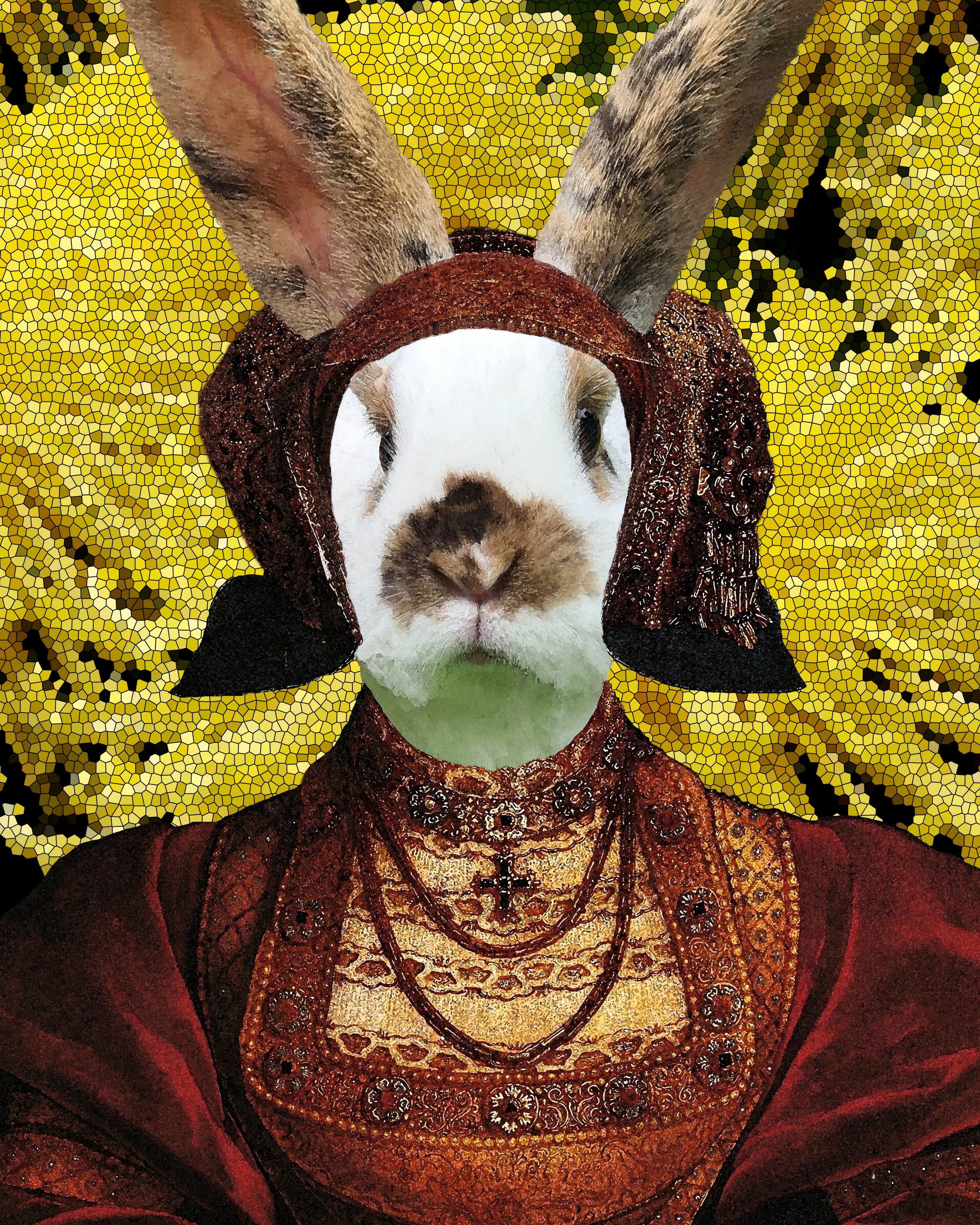 Tudor Queen Anne Cleves as anthro art Brown hare rabbit portrait