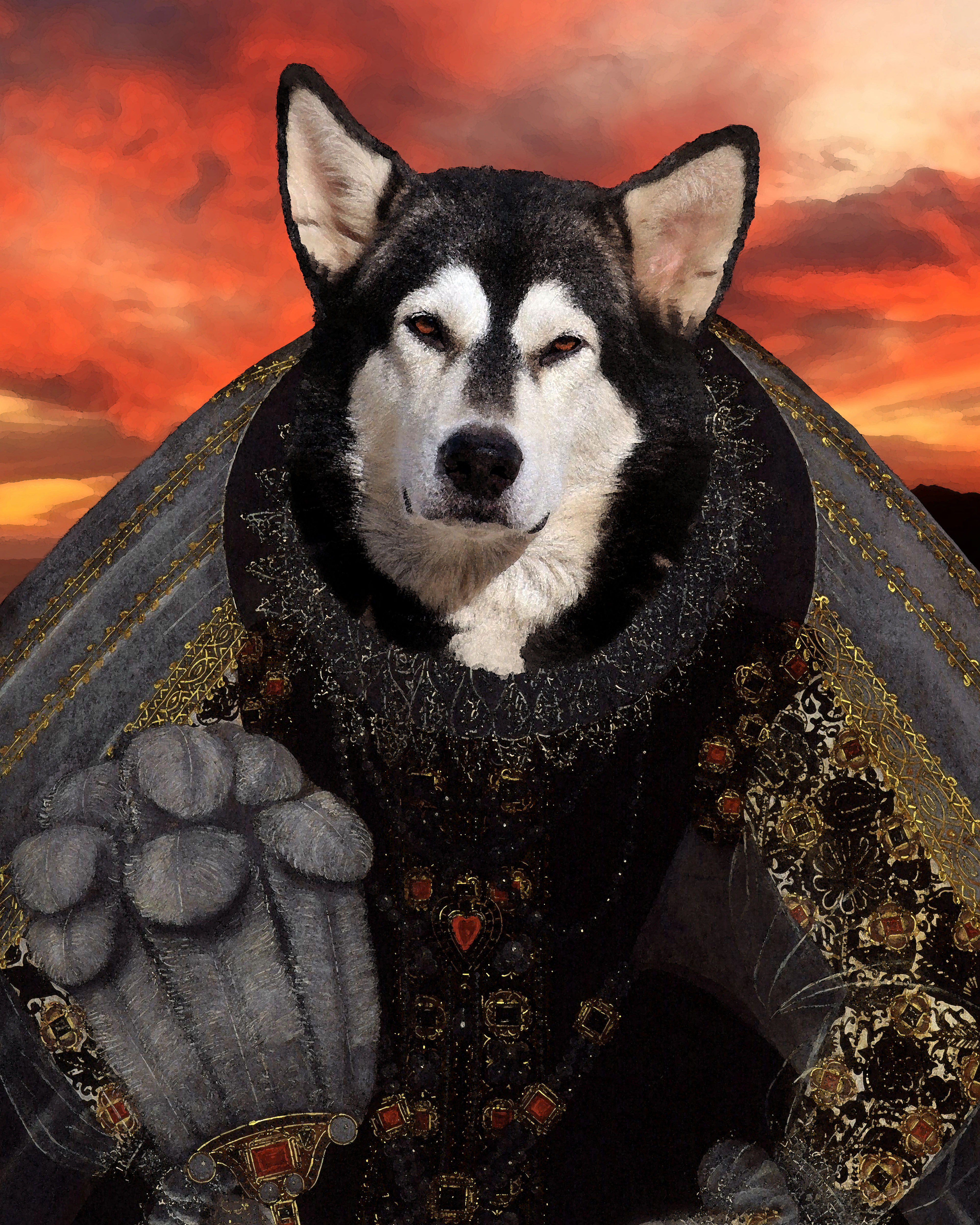 Queen ELIZABETH TUDOR Royal ALASKAN MALAMUTE Dog Renaissance PORTRAIT