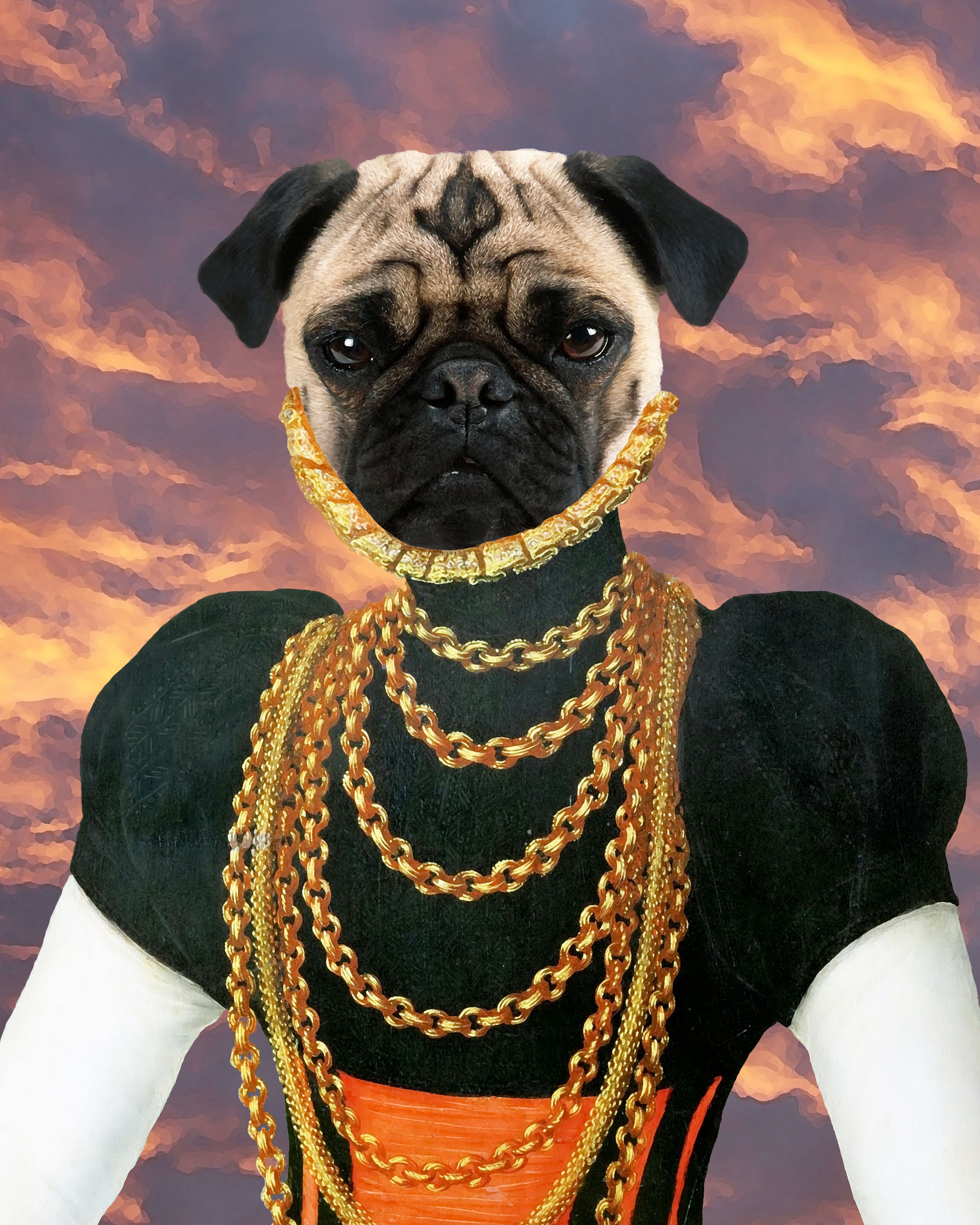 GOLD CHAINS Queen Royal PUG puppy Dog Renaissance Medieval portrait