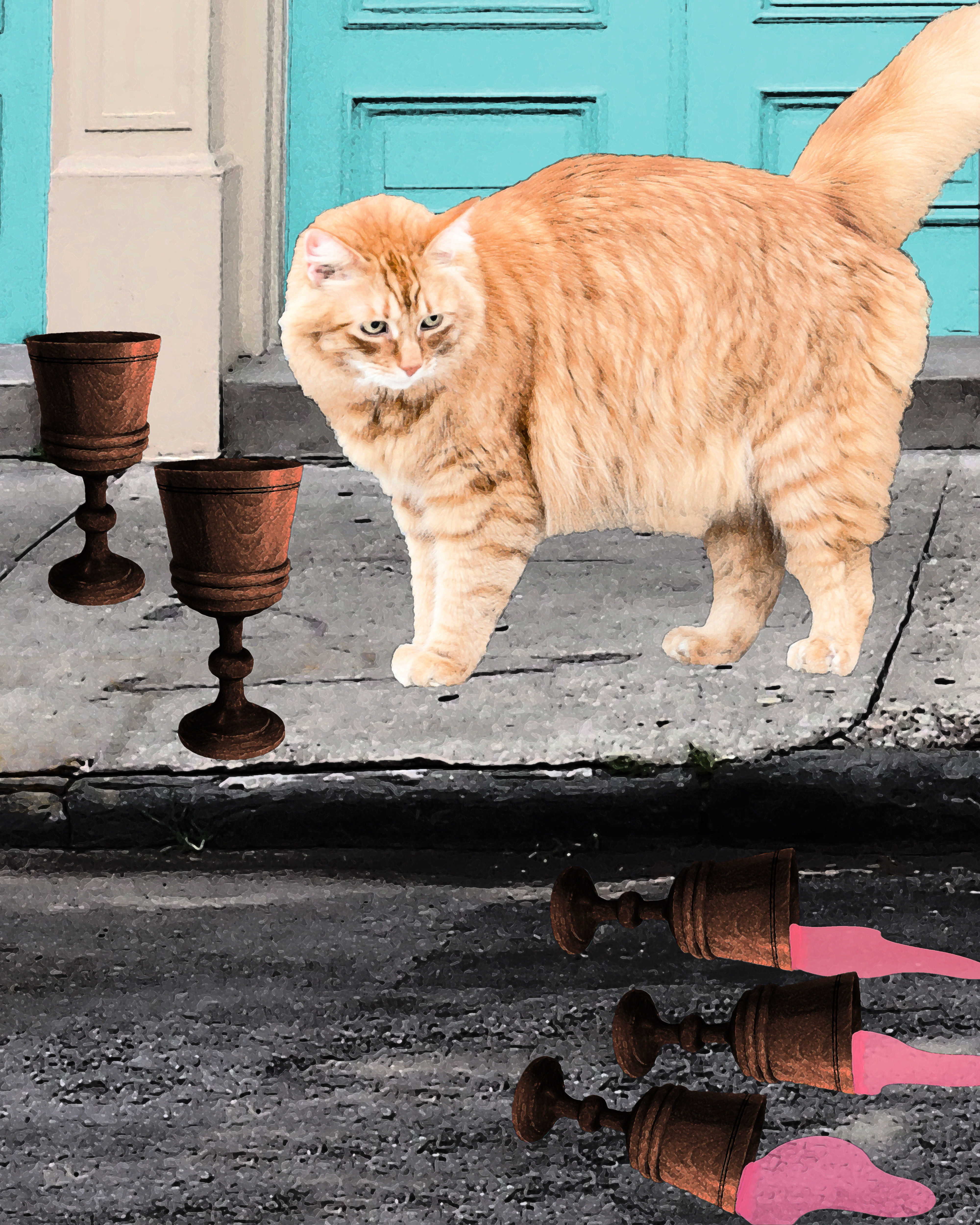 Five of Cups Tarot Card from the Deck of the New Orleans Tarot Cats