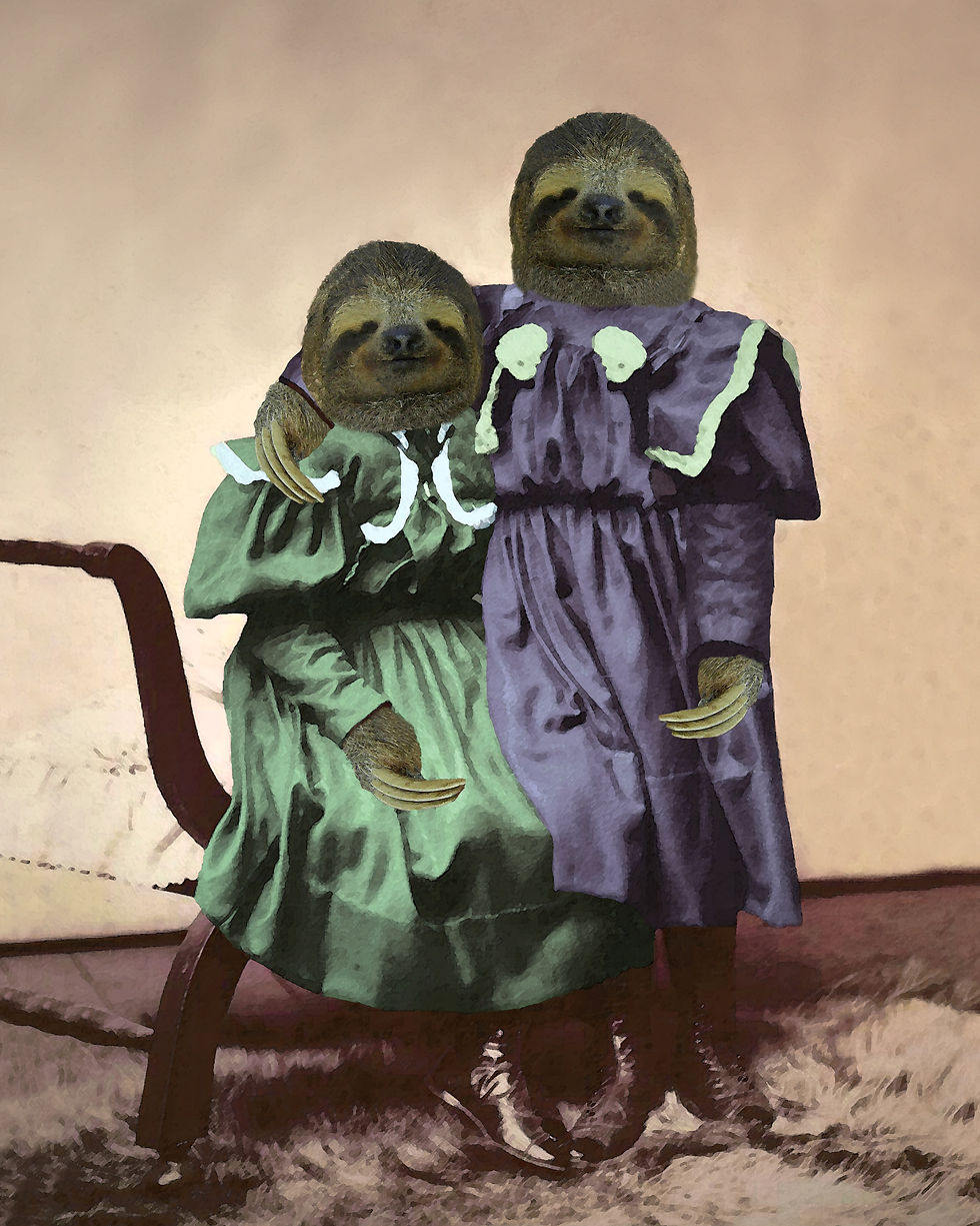 Sloth Sisters as Victorian anthro art portrait photograph