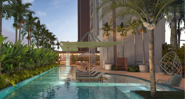 Piscina adulto com raia semiolímpica e prainha no resort residencial Splendore Boa Viagem.