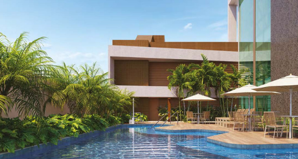 Área de lazer com piscina de alto padrão no residencial Casa Mayor Boa Viagem.