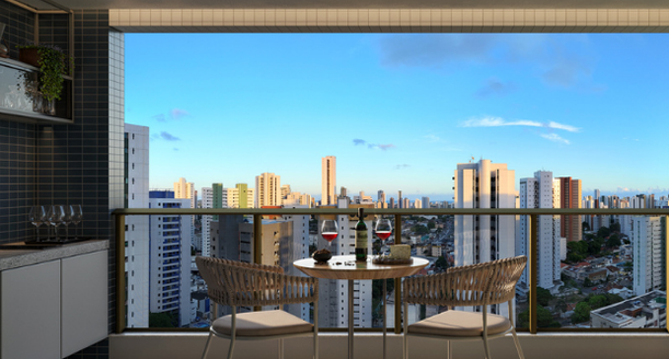 Varanda gourmet charmosa de alto padrão com vista privilegiada no residencial Square Rosarinho.