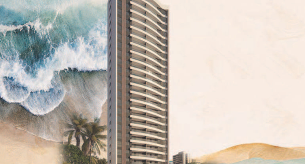 Fachada moderna do edifício Terrazza Beira Mar com arquitetura imponente e vista para o mar.
