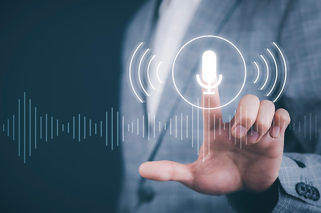 business-people-hand-touch-microphone-button-virtual-screen-blog-speak-talk-advertising-pr