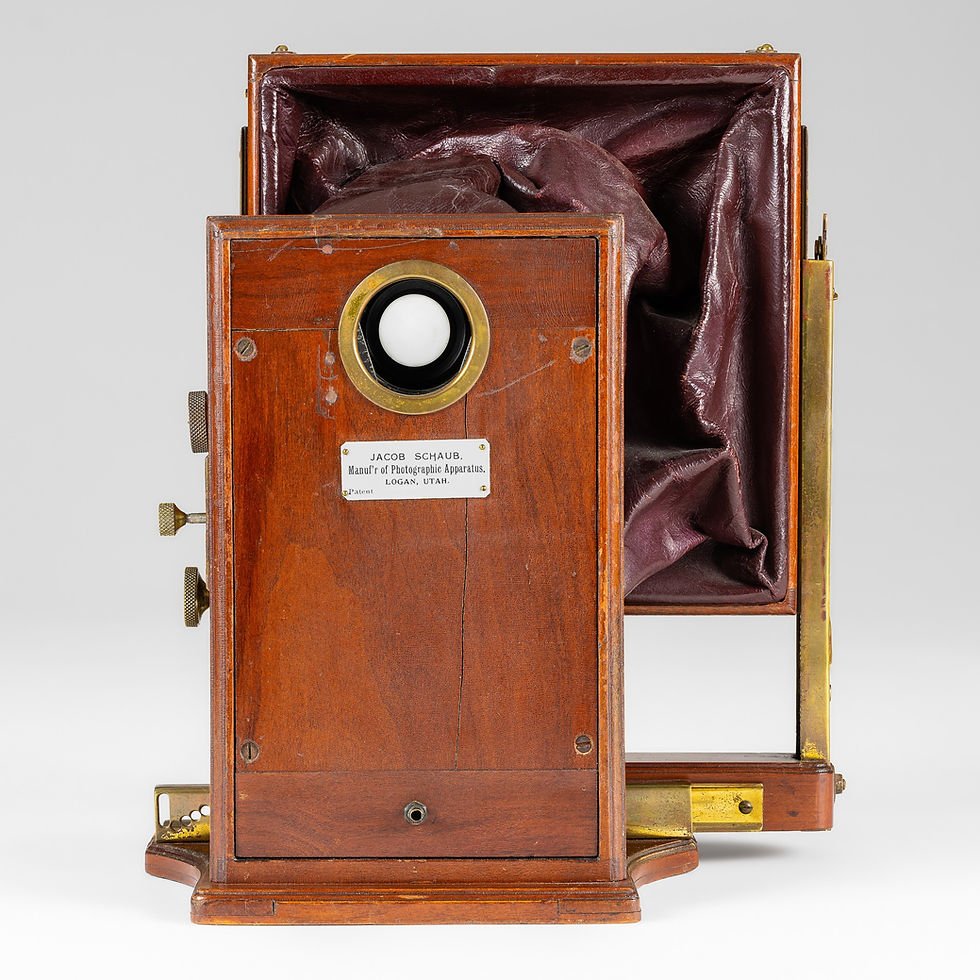 Front view of the Schaub multiplying camera showing the back's extreme shifting capabilities.