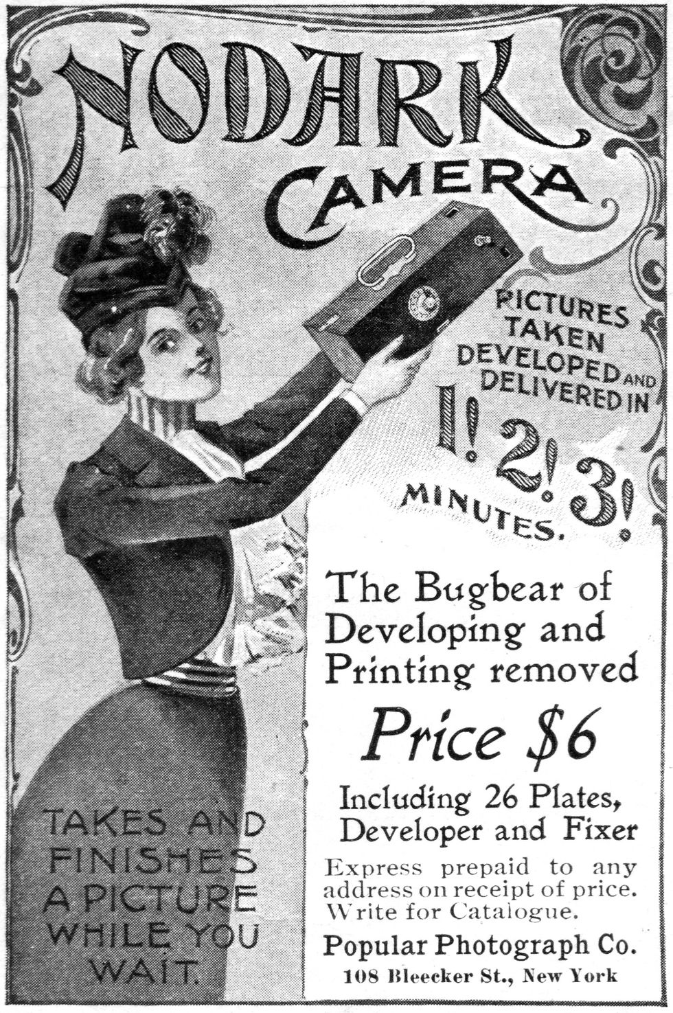 The Nodark instruction book cover was reused for separate advertisementing. This 1900 advertisement is from the Ladies Home Journal.