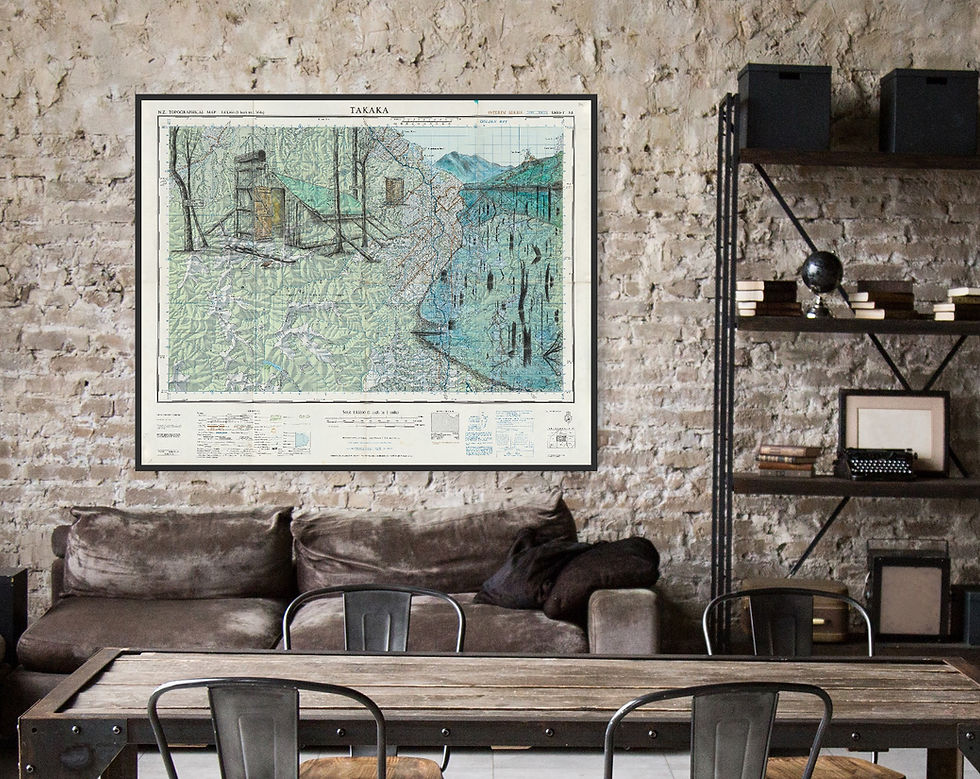 Thumbnail: Framed historic Takaka map with Soper Shelter and Lake Stanley