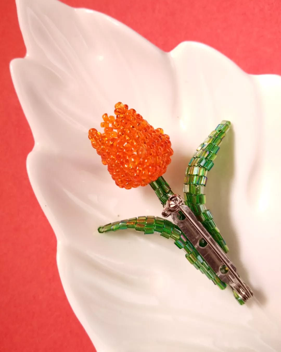 Orange Tulip Brooch