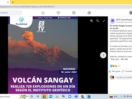 EL VOLCÁN SANGAY HA GENERADO 720 EXPLOSIONES EN UN DÍA