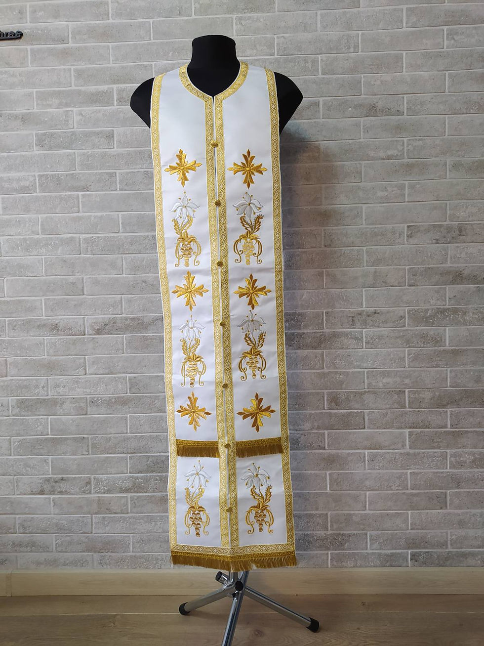 Thumbnail: Priest's embroidered stole and cuffs  - White communion set - Orthodox gift idea