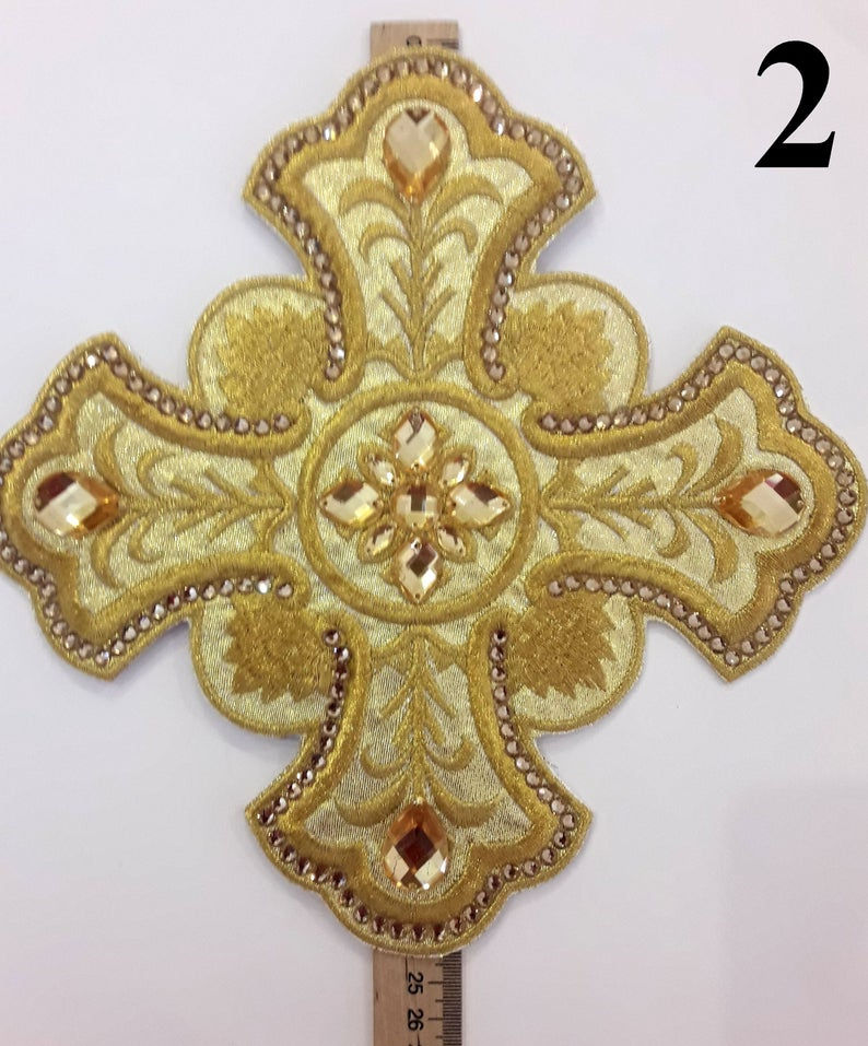 Thumbnail: Set of 14 embroidered crosses for Priest's vestments in gold - 14 Crosses