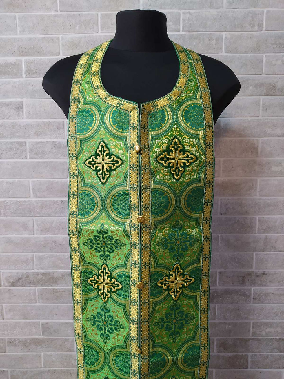 Green set of stole and cuffs in brocade - Priest's communion set - Orthodox gift