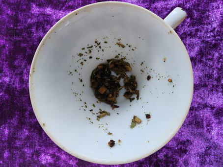 A warm cup of tea used for tea leaf readings and intuitive spiritual guidance