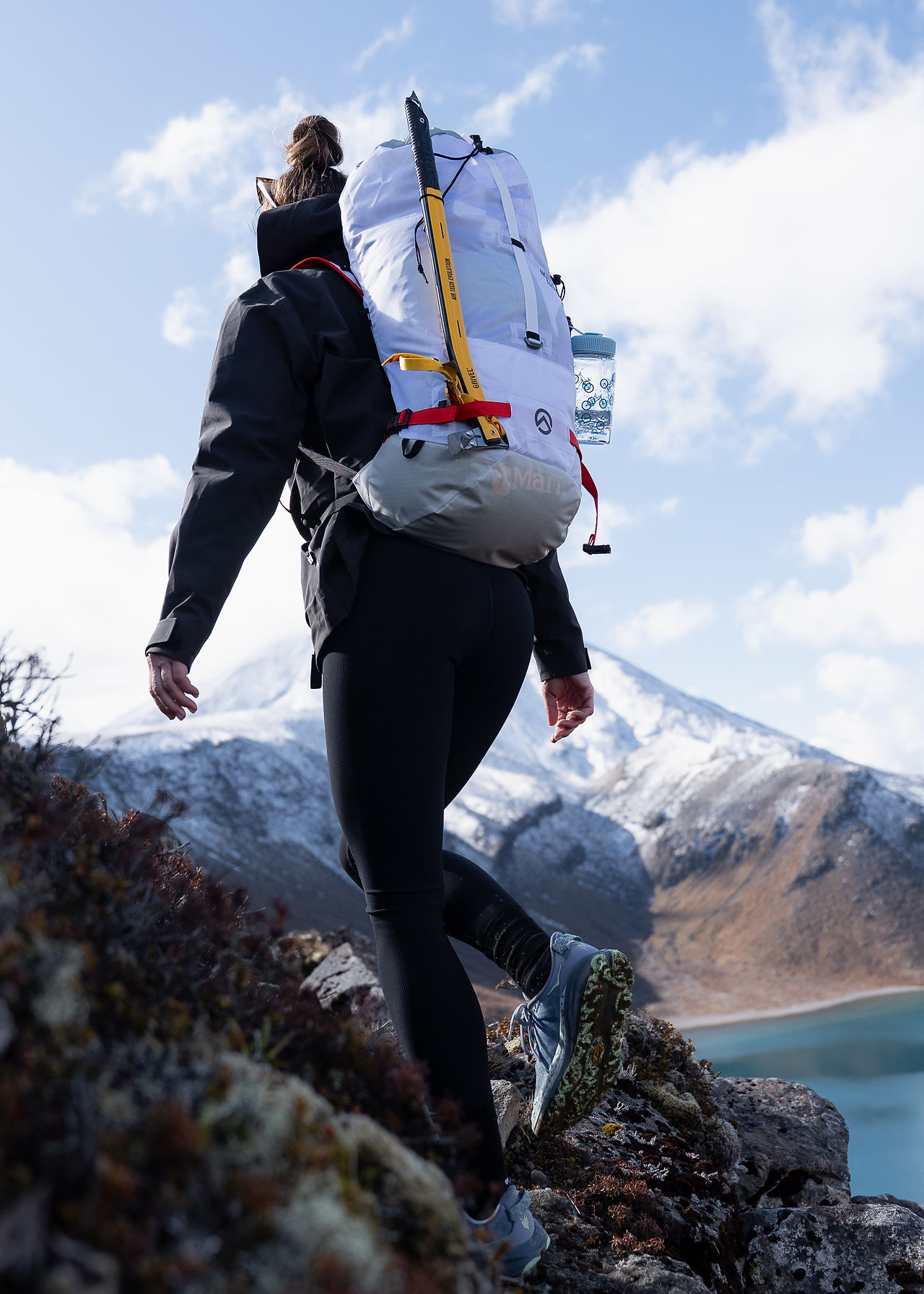 Hiker exploring near the Upper Tama Lakes Saddle, Tongariro National Park