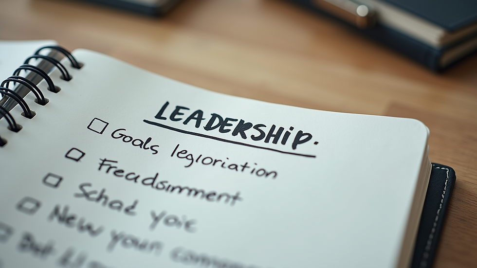 Close-up view of a notebook with leadership goals and plans