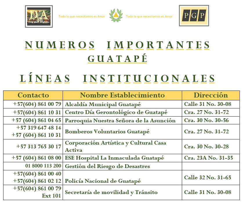 Números Institucionales Municipio de Guatapé PubliGuatapé Directorio Antioquia 2025