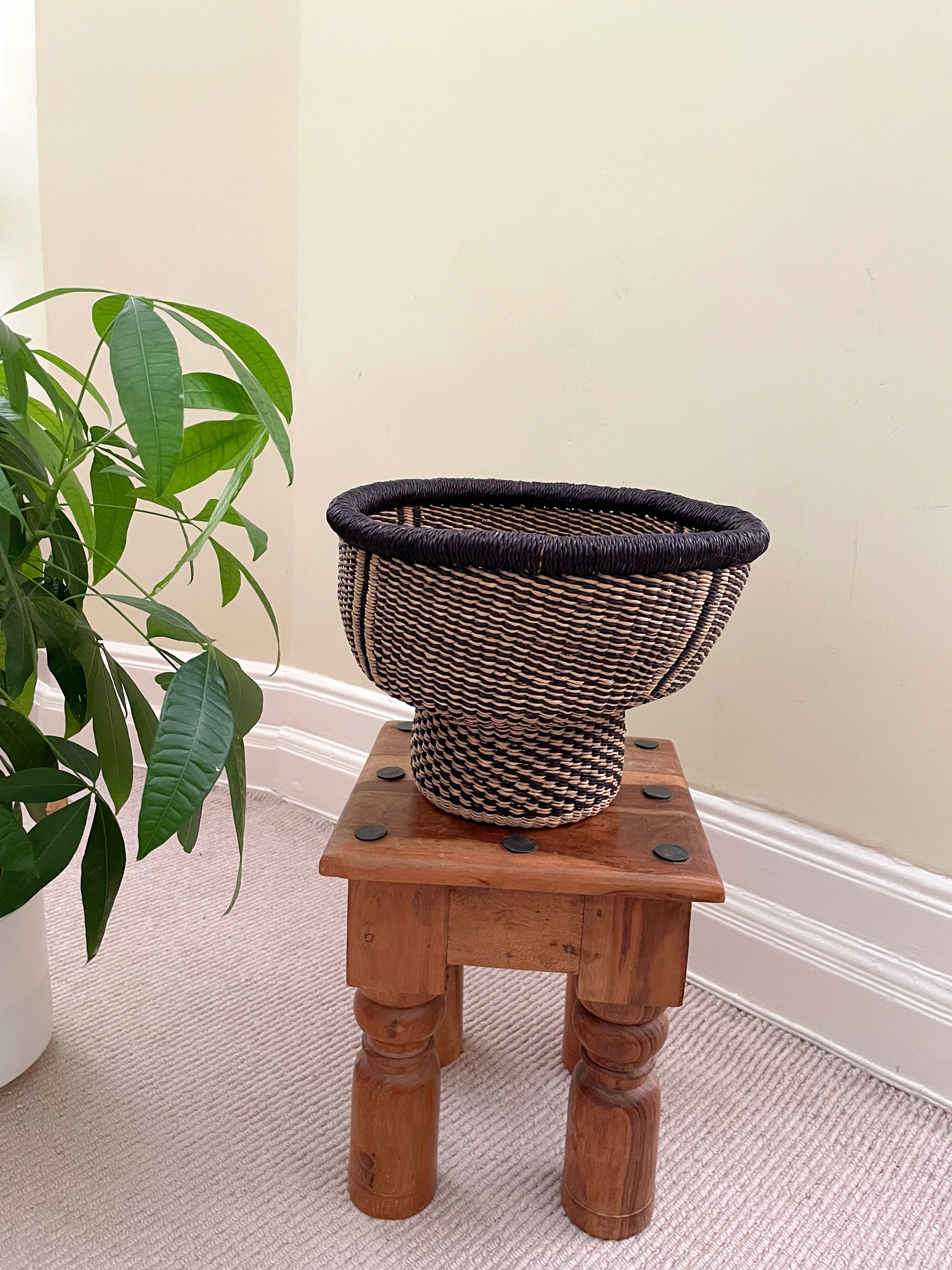 Small Drum Basket in Black & Natural