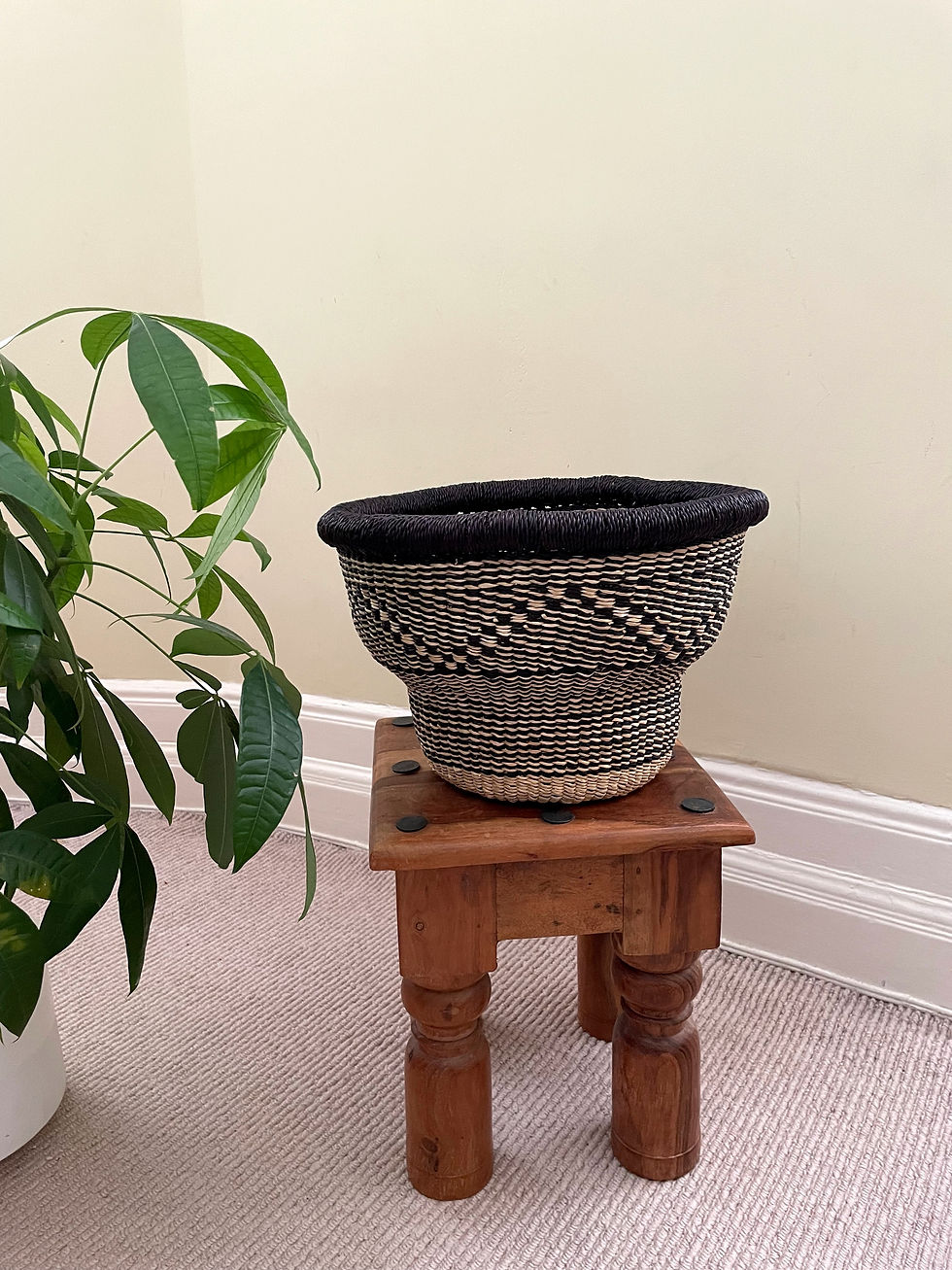 Small Drum Basket in Black & Natural