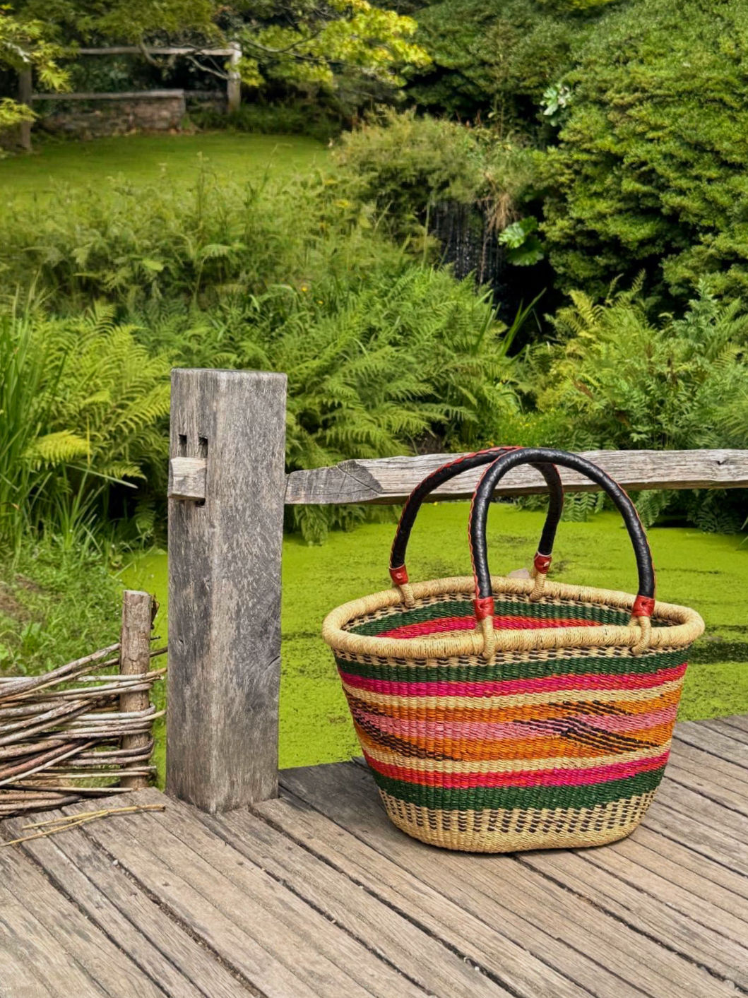 Handwoven Extra Large Oval Basket in 'Carnival'
