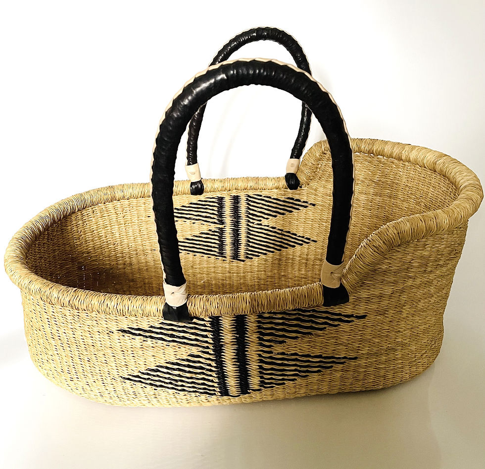 Thumbnail: Woven Moses basket in Natural & Dusk Tribal Pattern