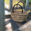 Thumbnail: Handwoven Large Oval Shopping Basket in Natural & Dusk Pattern