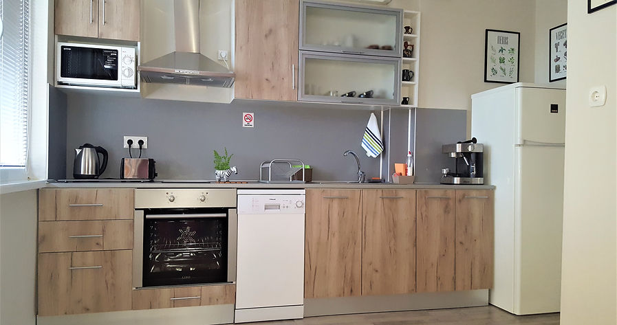 Fully Equipped Kitchen • Coffee Machine • Oven • Microwave • Toaster • Kettle • Dishwasher • Washing Machine