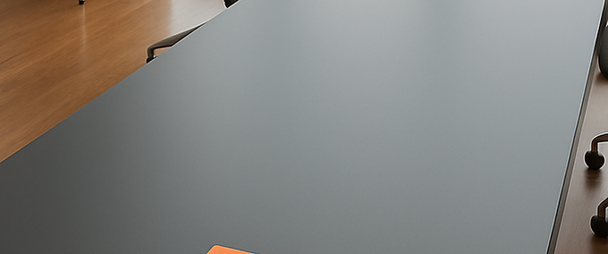 Tavolo di un ufficio rivestito con laminato morbido