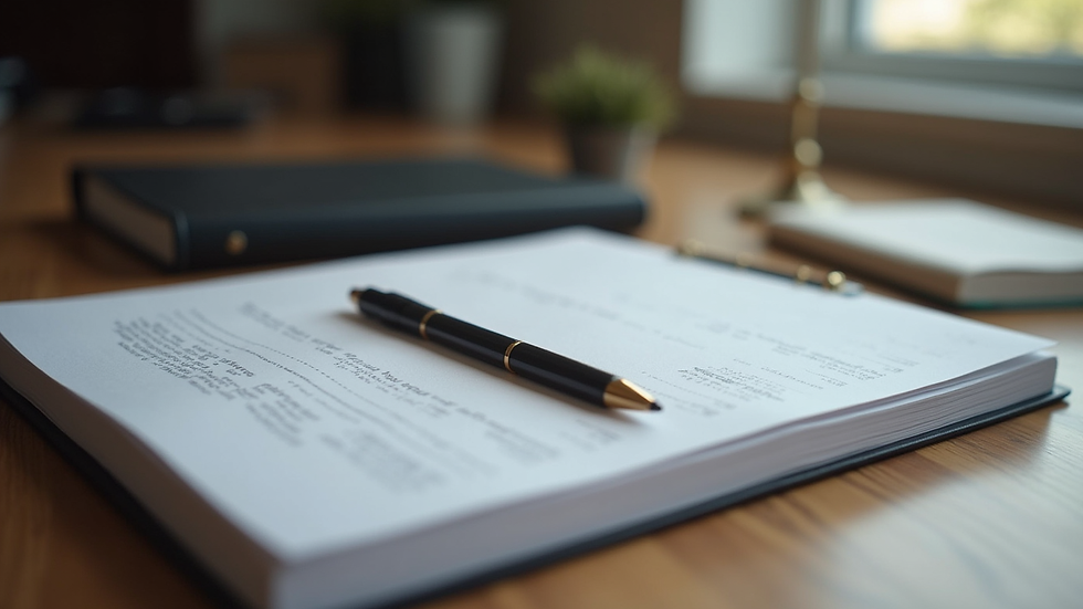 Close-up view of a legal textbook and a notebook on a desk