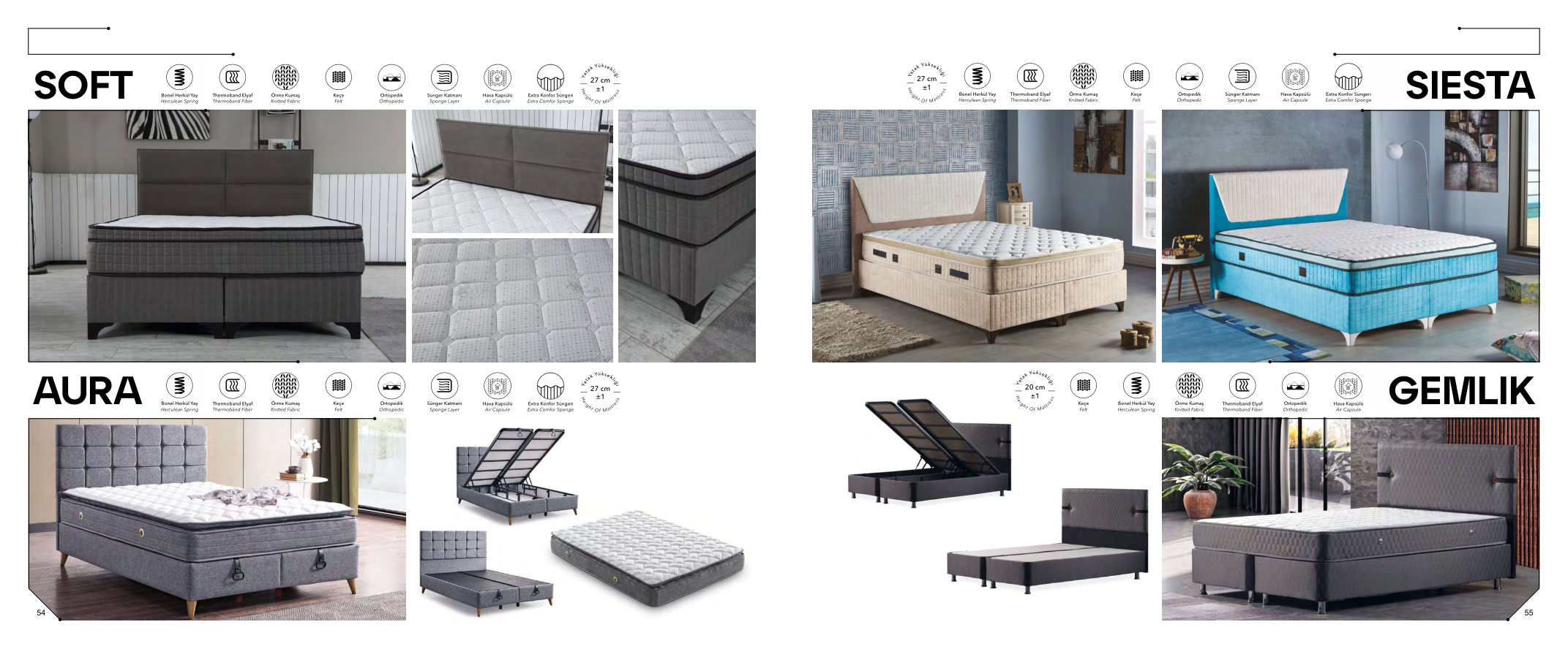 Original BMR bedroom catalogue page 12, showing Soft, Siesta, Aura & Gemlik